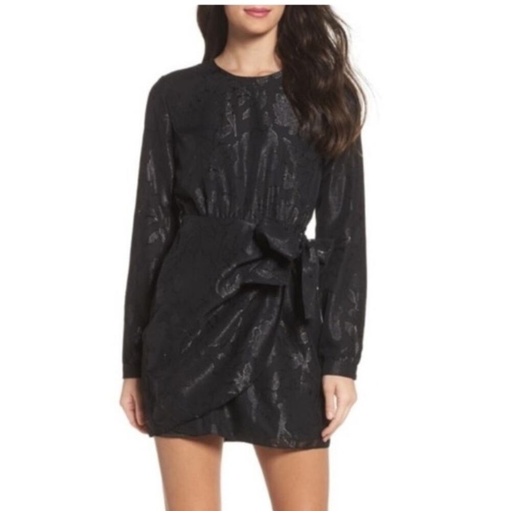 Revolve Bardot Ariela Metallic Sheer‎ Drape Faux Wrap Mini Dress sz M / 8
